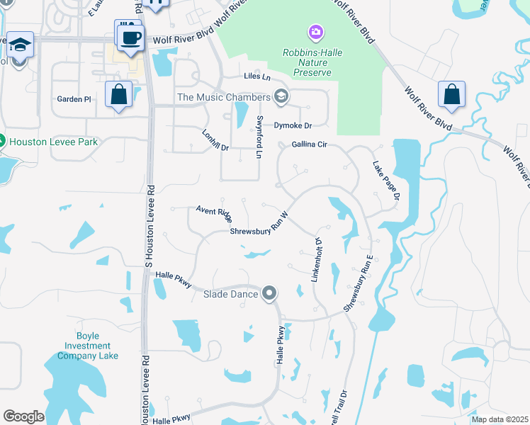 map of restaurants, bars, coffee shops, grocery stores, and more near 1733 Linkenholt Cove in Collierville
