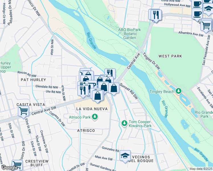 map of restaurants, bars, coffee shops, grocery stores, and more near in Albuquerque
