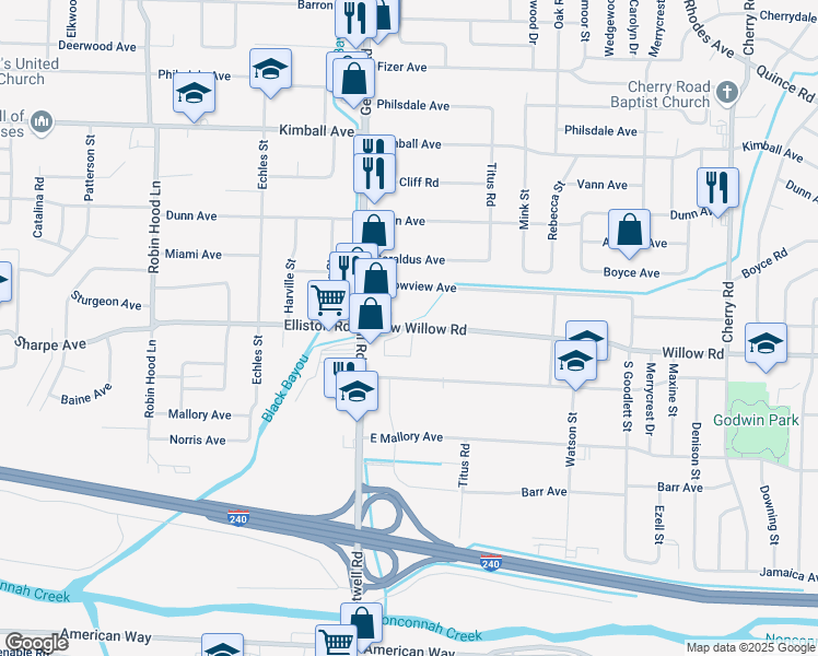 map of restaurants, bars, coffee shops, grocery stores, and more near 3990 Willow Cove in Memphis