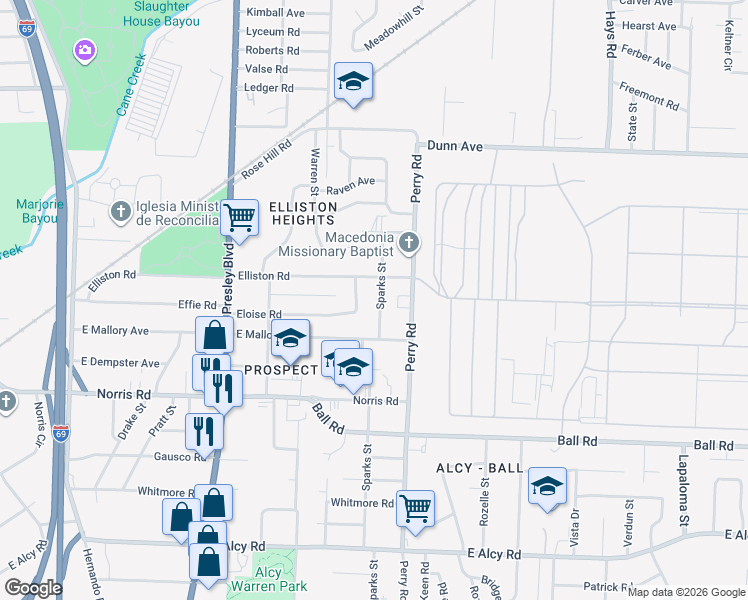 map of restaurants, bars, coffee shops, grocery stores, and more near 2151 Sparks Street in Memphis