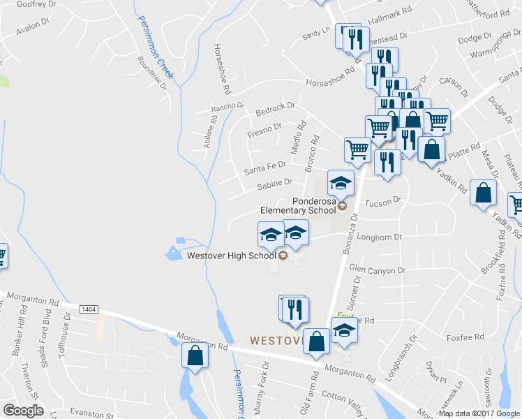 map of restaurants, bars, coffee shops, grocery stores, and more near 6125 Lonestar Road in Fayetteville