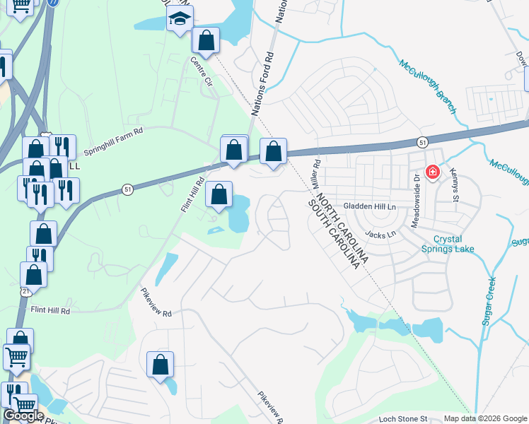 map of restaurants, bars, coffee shops, grocery stores, and more near 328 Deep Water Lane in Fort Mill