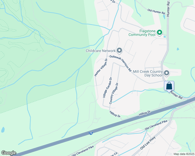 map of restaurants, bars, coffee shops, grocery stores, and more near 5306 Hunter Village Drive in Ooltewah