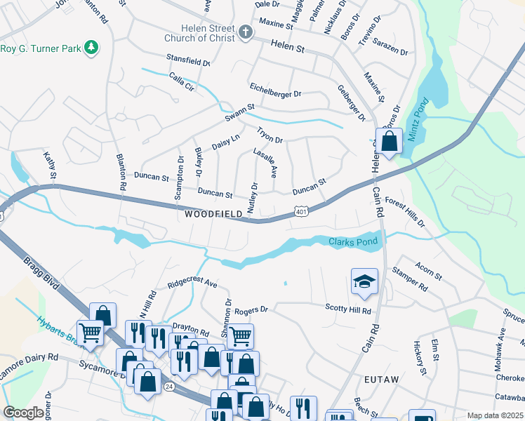 map of restaurants, bars, coffee shops, grocery stores, and more near 917 Cora Lee Drive in Fayetteville
