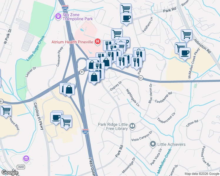 map of restaurants, bars, coffee shops, grocery stores, and more near in Charlotte