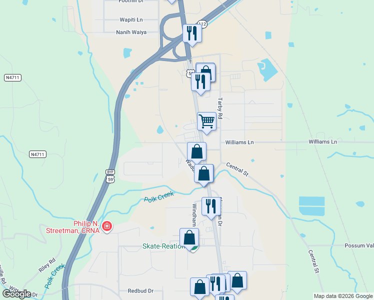 map of restaurants, bars, coffee shops, grocery stores, and more near 209 Waddle Street in Poteau