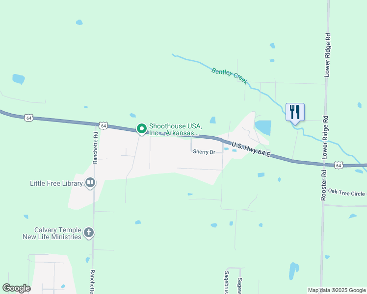 map of restaurants, bars, coffee shops, grocery stores, and more near 346 U.S. Highway 64 in Conway