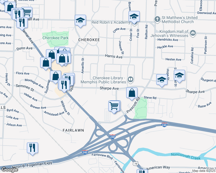 map of restaurants, bars, coffee shops, grocery stores, and more near 3184 Sharpe Avenue in Memphis