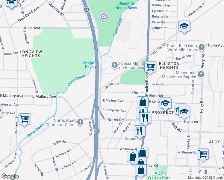 map of restaurants, bars, coffee shops, grocery stores, and more near 1167 Effie Road in Memphis