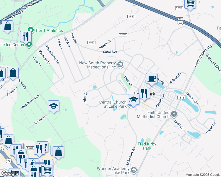 map of restaurants, bars, coffee shops, grocery stores, and more near 6506 Conifer Circle in Indian Trail