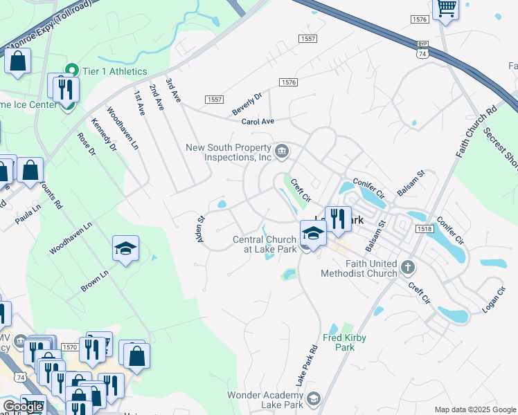 map of restaurants, bars, coffee shops, grocery stores, and more near 6506 Conifer Circle in Indian Trail