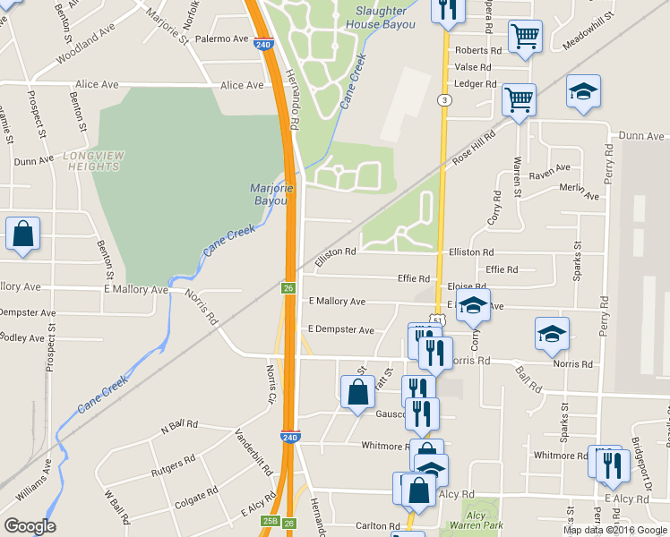 map of restaurants, bars, coffee shops, grocery stores, and more near 1167 Effie Road in Memphis