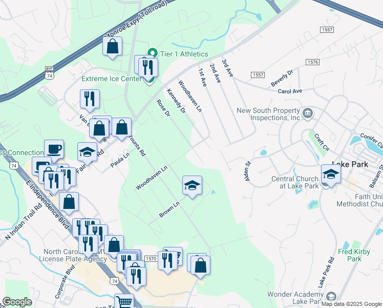 map of restaurants, bars, coffee shops, grocery stores, and more near 6811 Rose Drive in Indian Trail