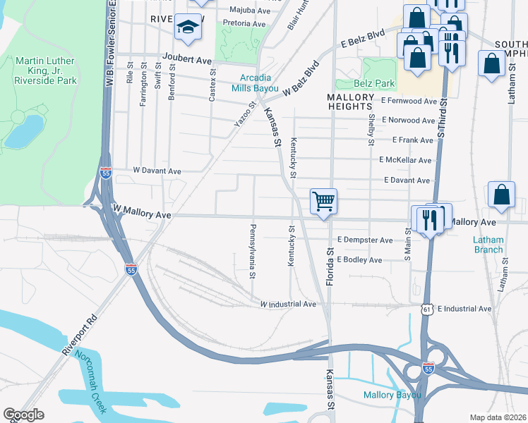 map of restaurants, bars, coffee shops, grocery stores, and more near 141 West Mallory Avenue in Memphis