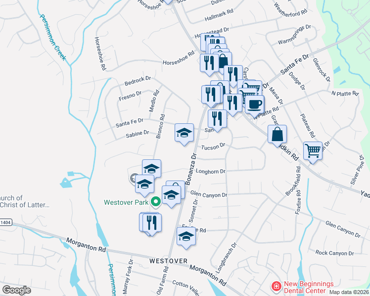 map of restaurants, bars, coffee shops, grocery stores, and more near 311 Bonanza Dr in Fayetteville