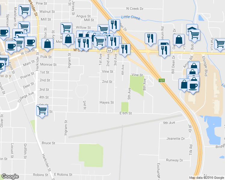 map of restaurants, bars, coffee shops, grocery stores, and more near 510 3rd Avenue in Conway