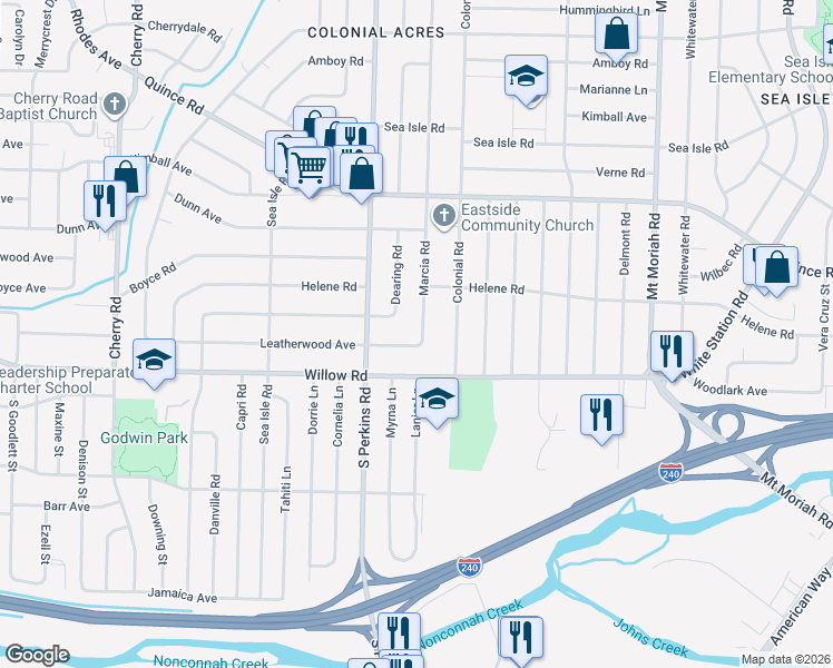 map of restaurants, bars, coffee shops, grocery stores, and more near 4699 Leatherwood Avenue in Memphis