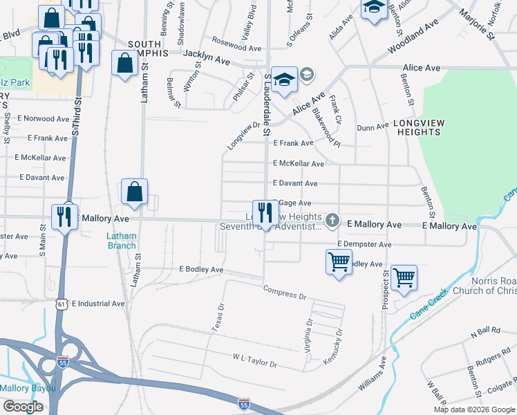 map of restaurants, bars, coffee shops, grocery stores, and more near in Memphis
