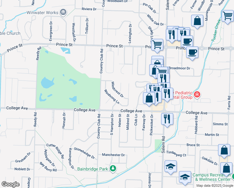 map of restaurants, bars, coffee shops, grocery stores, and more near 3100 Windsong Lane in Conway