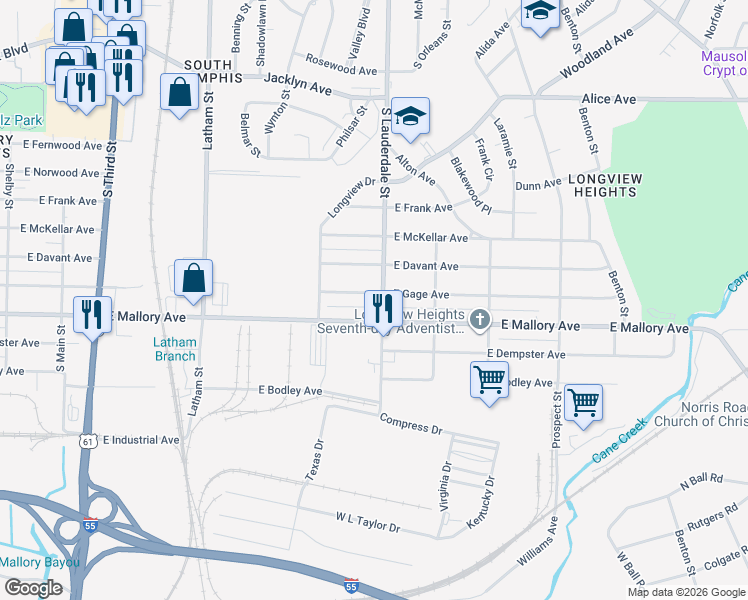 map of restaurants, bars, coffee shops, grocery stores, and more near in Memphis