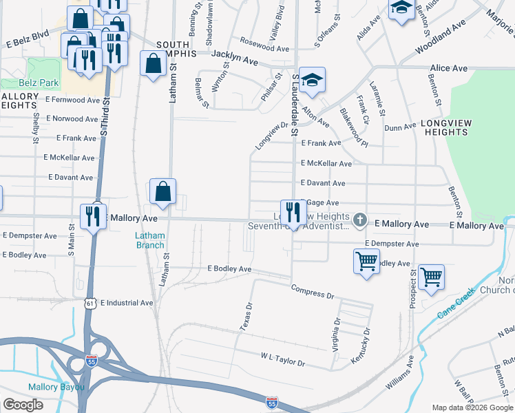 map of restaurants, bars, coffee shops, grocery stores, and more near 494 East Mallory Avenue in Memphis