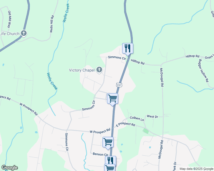 map of restaurants, bars, coffee shops, grocery stores, and more near 8 Simpson Road in Fayetteville