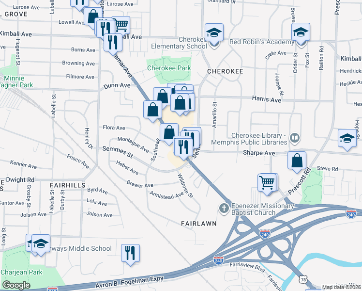 map of restaurants, bars, coffee shops, grocery stores, and more near 3004 Lamar Avenue in Memphis