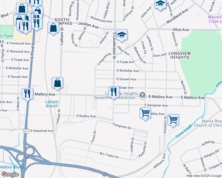 map of restaurants, bars, coffee shops, grocery stores, and more near in Memphis