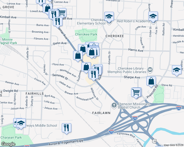 map of restaurants, bars, coffee shops, grocery stores, and more near 3004 Lamar Avenue in Memphis