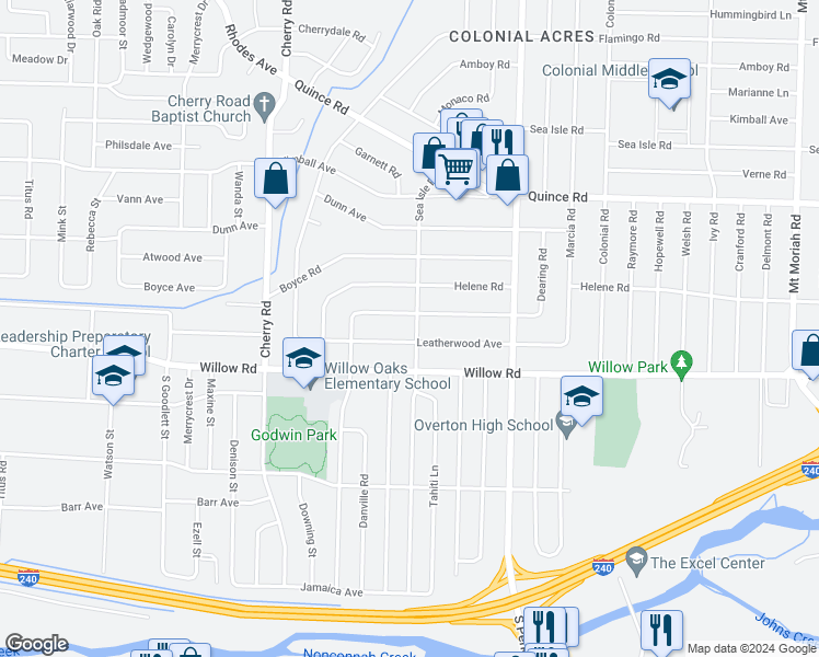 map of restaurants, bars, coffee shops, grocery stores, and more near 1631 Sea Isle Road in Memphis