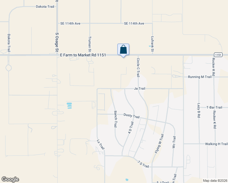map of restaurants, bars, coffee shops, grocery stores, and more near 11801 Ranch Trail in Amarillo