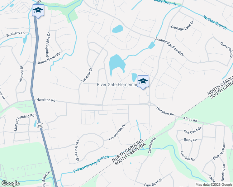 map of restaurants, bars, coffee shops, grocery stores, and more near 12420 Hamilton Road in Charlotte