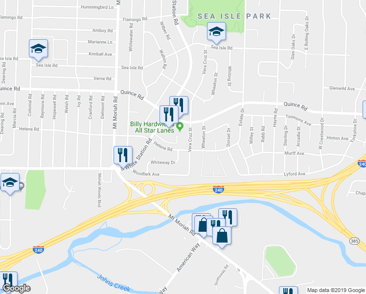 map of restaurants, bars, coffee shops, grocery stores, and more near 5141 Whiteway Drive in Memphis