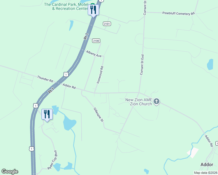 map of restaurants, bars, coffee shops, grocery stores, and more near 340 Addor Road in Pinebluff