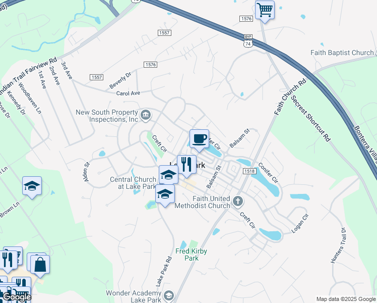 map of restaurants, bars, coffee shops, grocery stores, and more near 4412 Sages Avenue in Indian Trail