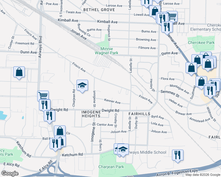 map of restaurants, bars, coffee shops, grocery stores, and more near 2546 Frisco Avenue in Memphis