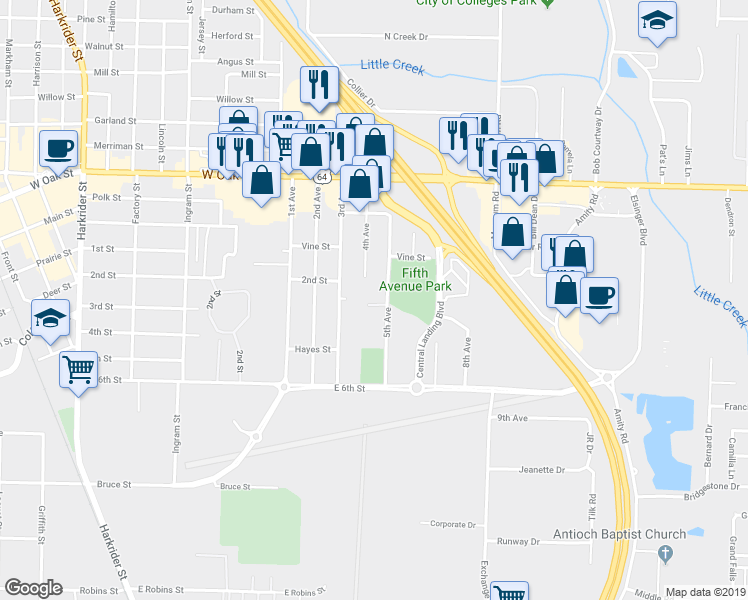 map of restaurants, bars, coffee shops, grocery stores, and more near 603 5th Avenue in Conway