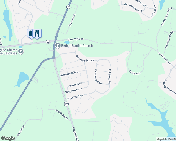 map of restaurants, bars, coffee shops, grocery stores, and more near 1718 Canebrook Glen in York