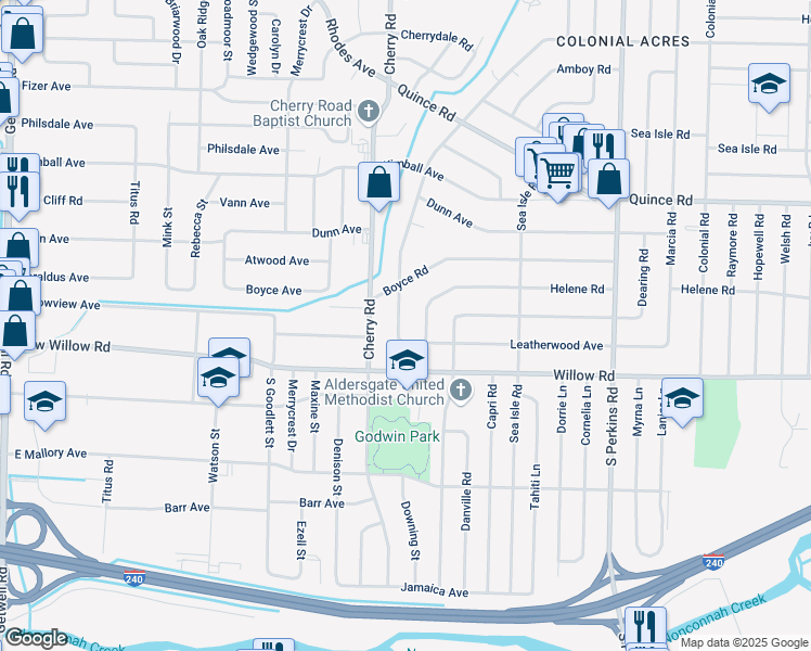 map of restaurants, bars, coffee shops, grocery stores, and more near 1616 Gilson Road in Memphis