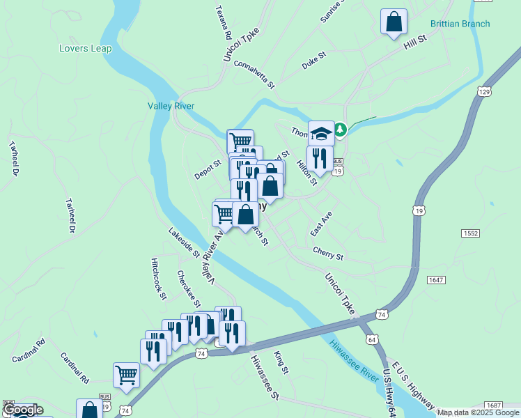 map of restaurants, bars, coffee shops, grocery stores, and more near in Murphy
