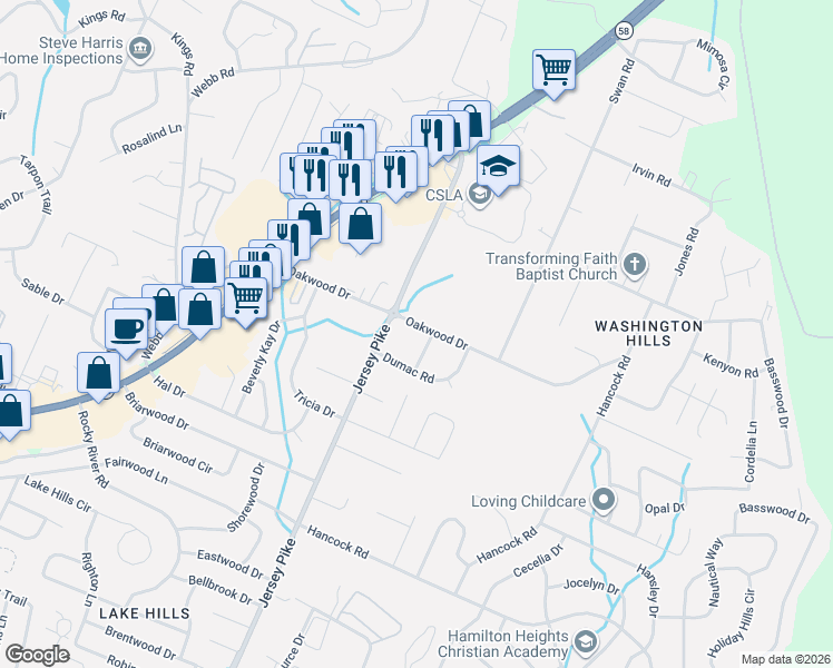 map of restaurants, bars, coffee shops, grocery stores, and more near in Chattanooga