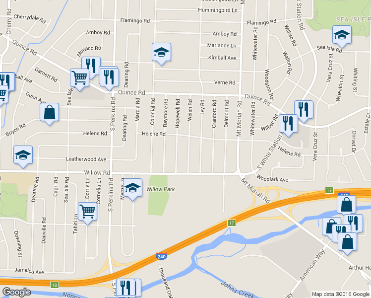 map of restaurants, bars, coffee shops, grocery stores, and more near 1600 Hopewell Road in Memphis