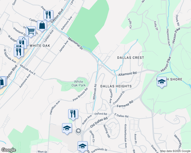 map of restaurants, bars, coffee shops, grocery stores, and more near 1848 Auburndale Avenue in Chattanooga