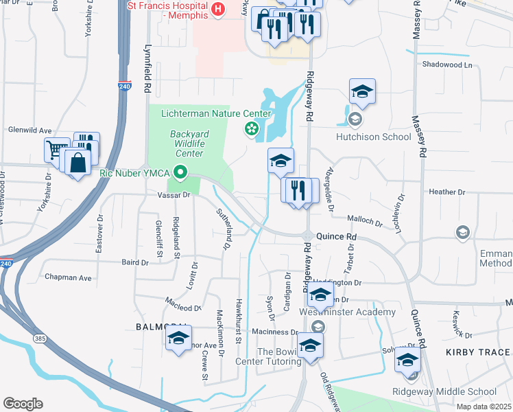 map of restaurants, bars, coffee shops, grocery stores, and more near 6030 Bangalore Court in Memphis