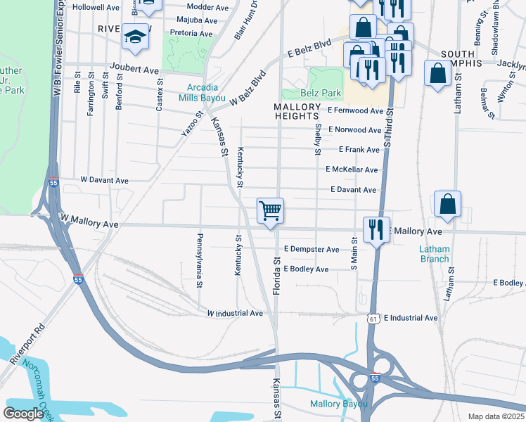 map of restaurants, bars, coffee shops, grocery stores, and more near 46 West Gage Avenue in Memphis