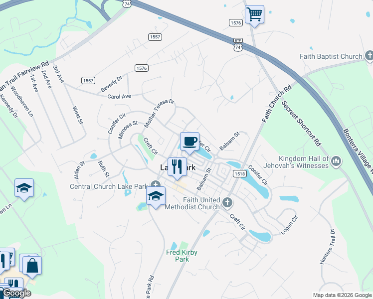 map of restaurants, bars, coffee shops, grocery stores, and more near 7305 Conifer Court in Indian Trail