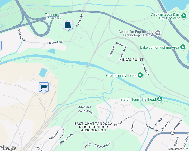 map of restaurants, bars, coffee shops, grocery stores, and more near 2420 Waterhaven Drive in Chattanooga