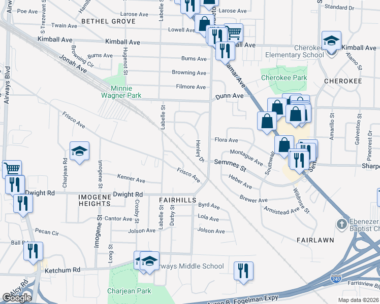 map of restaurants, bars, coffee shops, grocery stores, and more near 2751 Henley Drive in Memphis