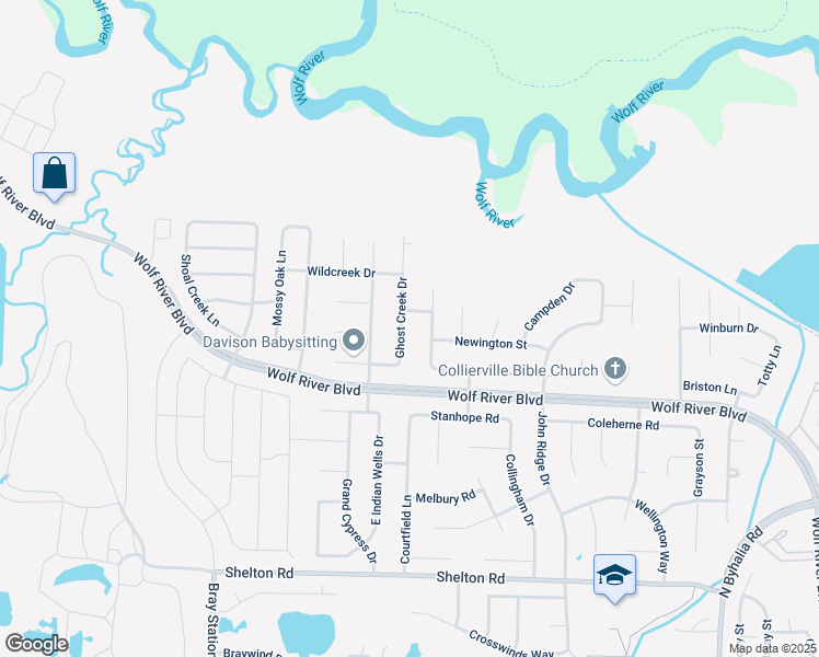 map of restaurants, bars, coffee shops, grocery stores, and more near 1757 Lisson Lane in Collierville