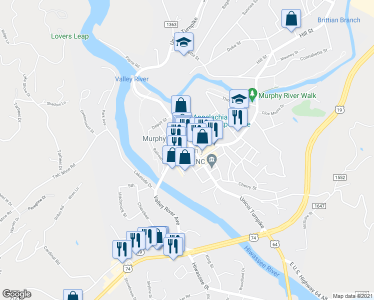 map of restaurants, bars, coffee shops, grocery stores, and more near in Murphy
